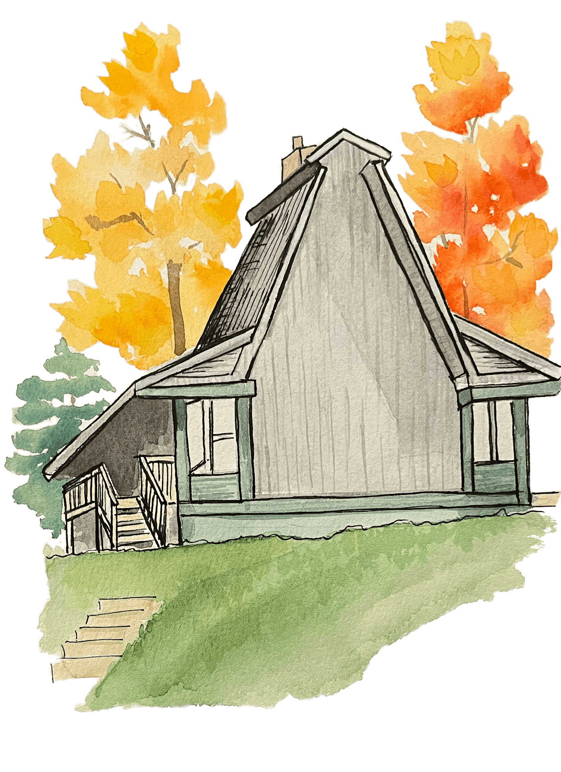 Cabin and fall foliage
